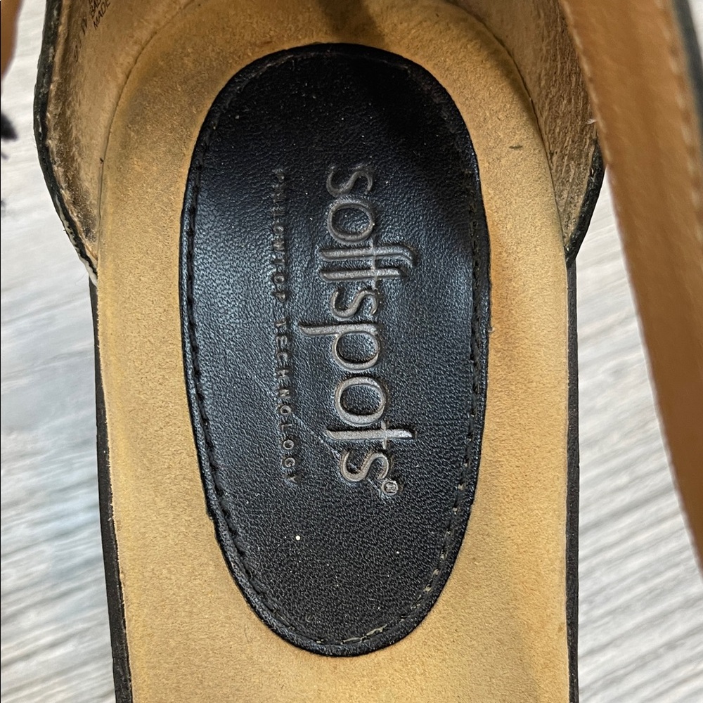 Black Leather Wedge Sandals Pillowtop Comfort Strappy Buckle 9.5W - Picture 10 of 10